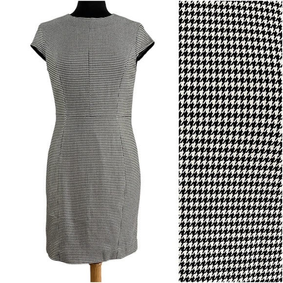 Houndstooth Office Shift Dress Fully Lined Fitted Bodice & Waist - Picture 1 of 11